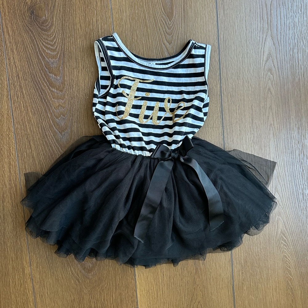 Black and White Striped Girls 5th birthday Dress